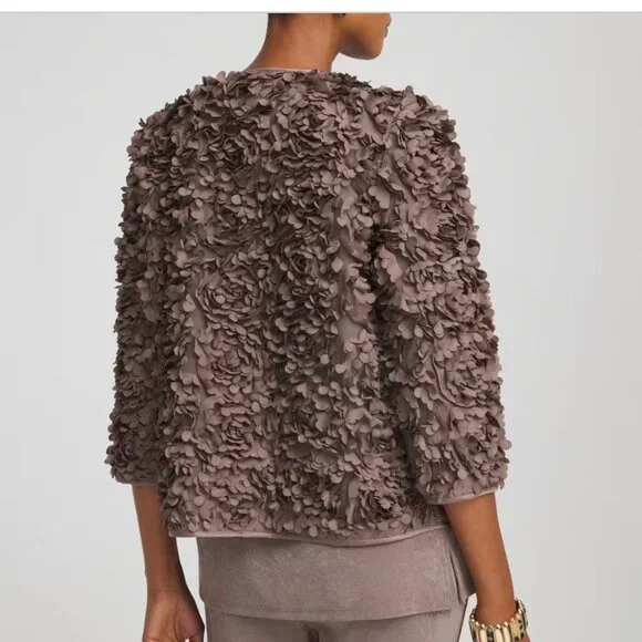 nwt CHICO'S TRAVELERS COLLECTION textured jacket rosette m - Picture 3 of 3